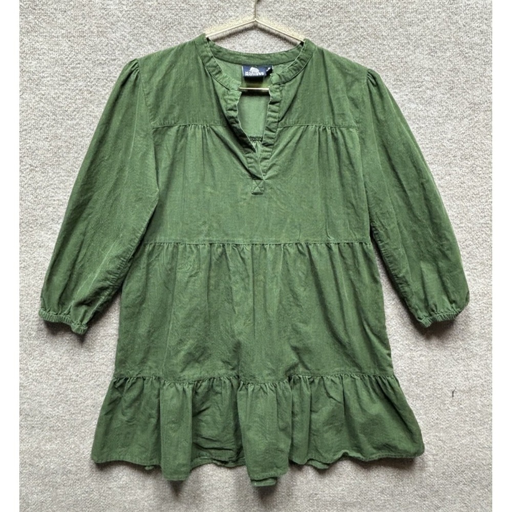 Madison Mathews Womens Mini Dress Size Medium Green Corduroy V Neck Layered EUC